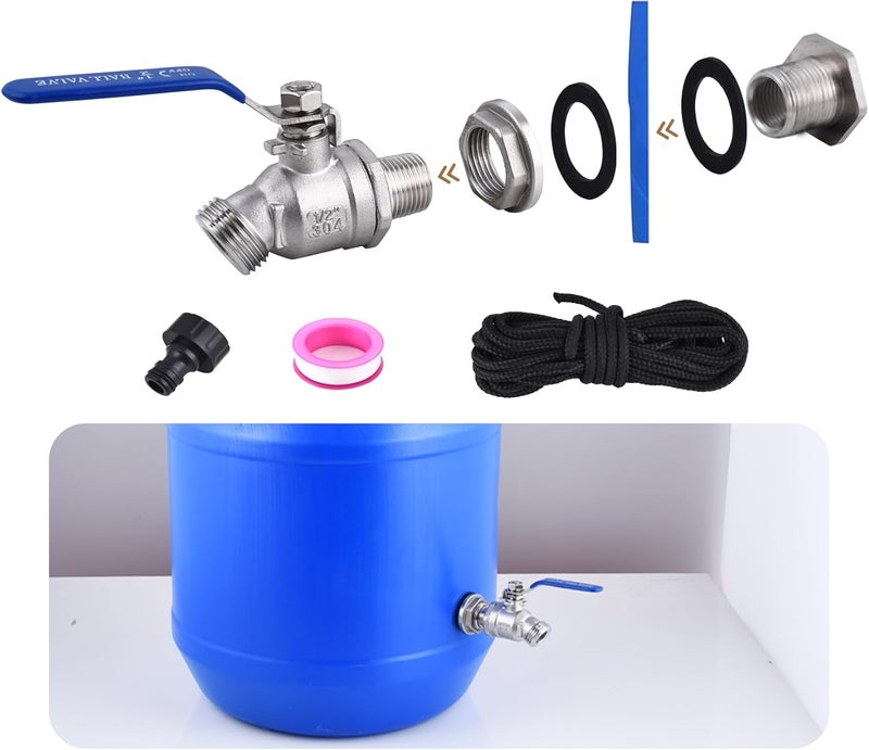 LUOFANT High Flow Rain Barrel Spigot Kit, Lead-Free,304 Stainless Steel Faucet Kit for Rain Water Barrel, Water Tanks, 55 Gallon Drum Etc, Spigot with Bulkhead Fitting, Tape. - Image 1